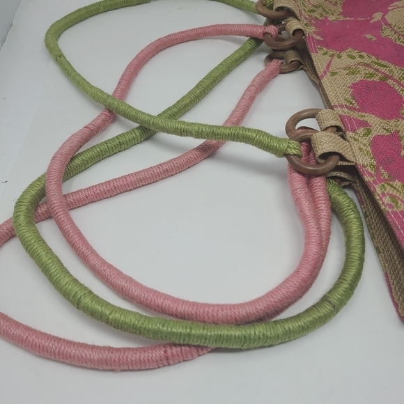 Earth Accessories | Pink & Green Double Strap Tote Satchel Bag (One Size) - Picture 6 of 13